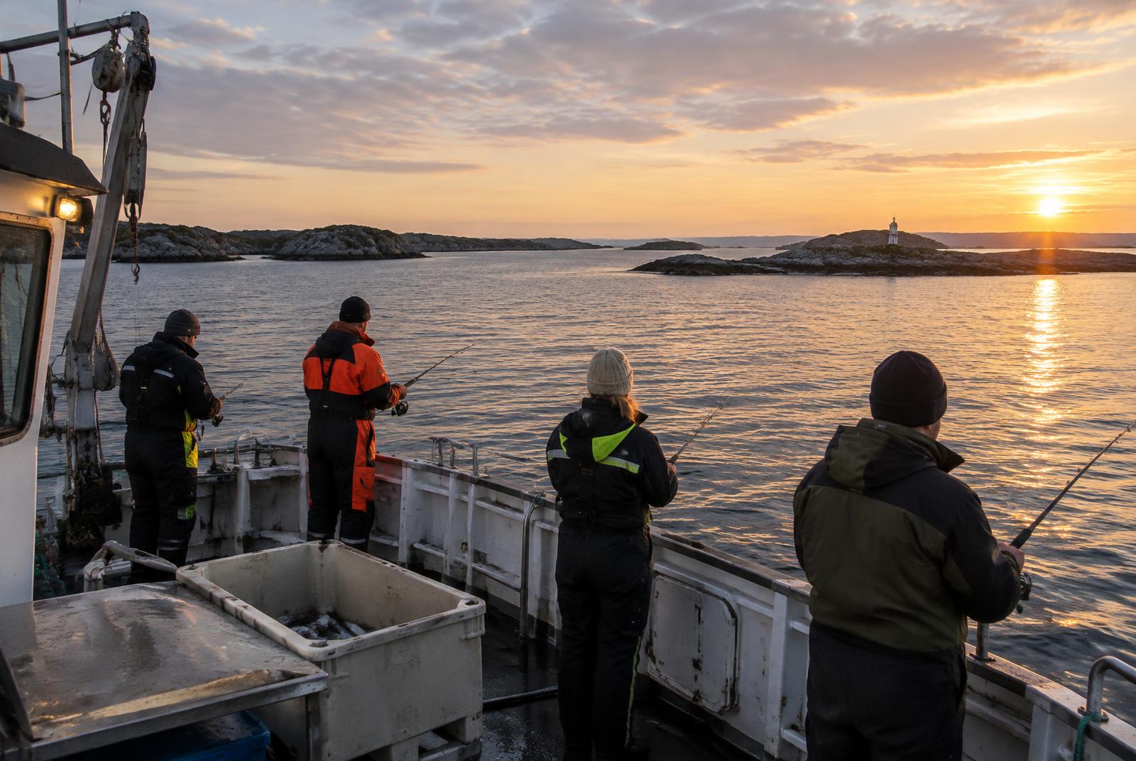 Fisketur fra dekk i kveldssol